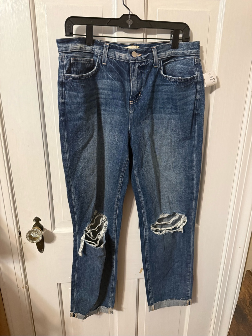 L'Agence Olga High-Rise Cuffed Cigarette Jeans Amarillo Blue Women's 30 Ripped